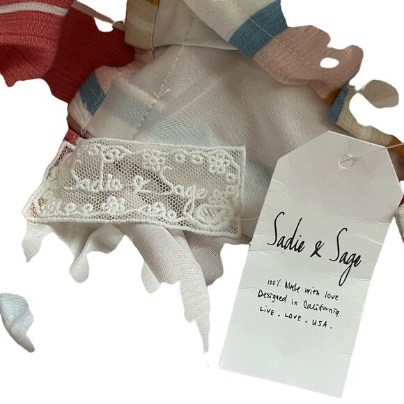 Sadie & Sage Summer Beach Resort Striped Wide Leg Pants Coral Blue Size Large - Picture 7 of 8